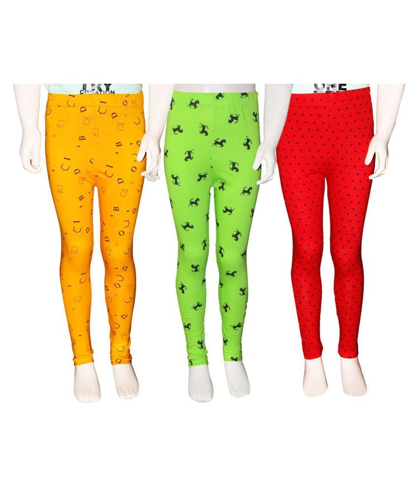     			FnMe Pack of 3 Girls 100% Cotton Leggings ( Light Green )