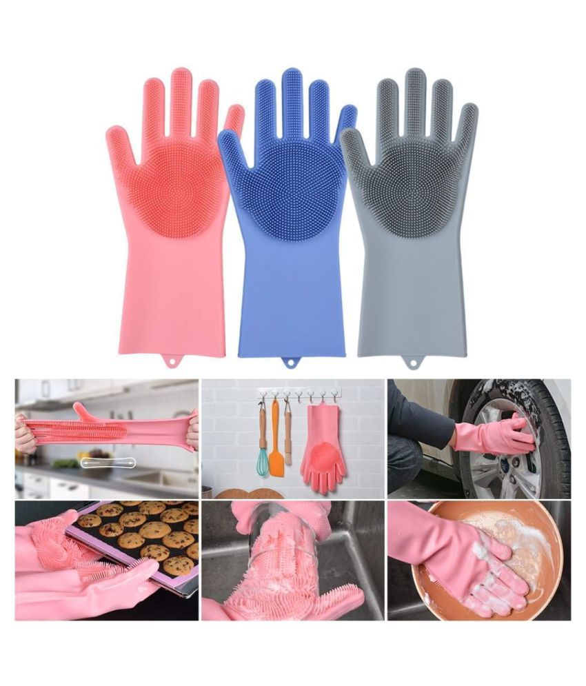     			SILICON HAND GLOVES Kitchen Dish washing Latex Standard Size Cleaning Glove