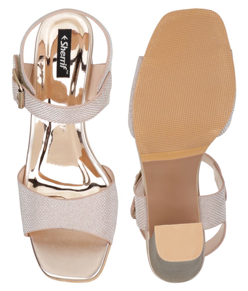 champagne block heels