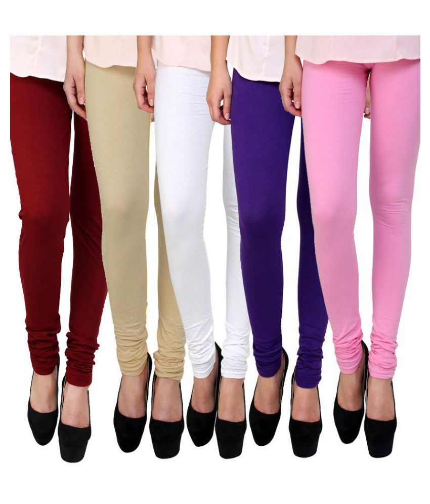     			FnMe Multicolor Cotton Leggings - Pack of 5