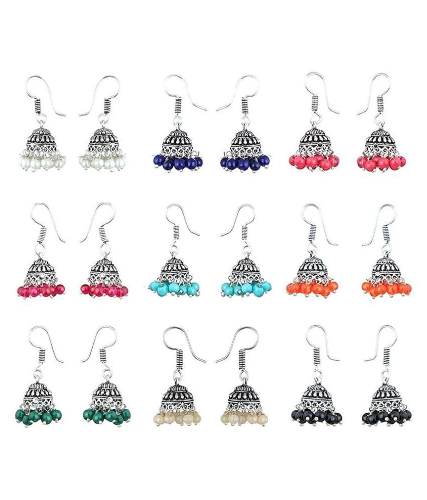 Kosher Traders Stylish Combo Lively Colors Golden Silver Oxidized Traditional Stud ChandBali Jhumki/Jhumka Earrings for Women and Girls