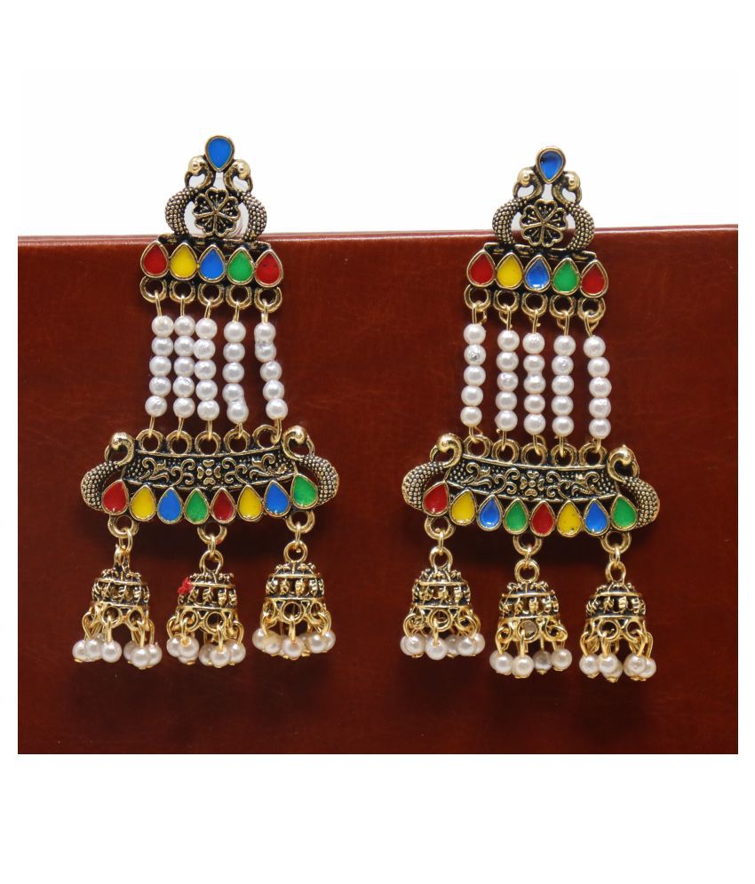     			Happy Stoning - Multi Color Drop Earrings ( Pack of 1 )