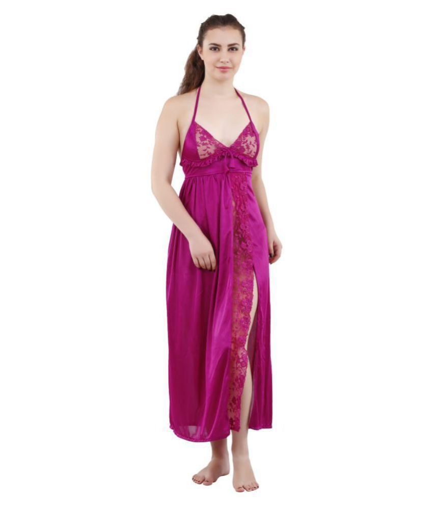 satin night suit with gown