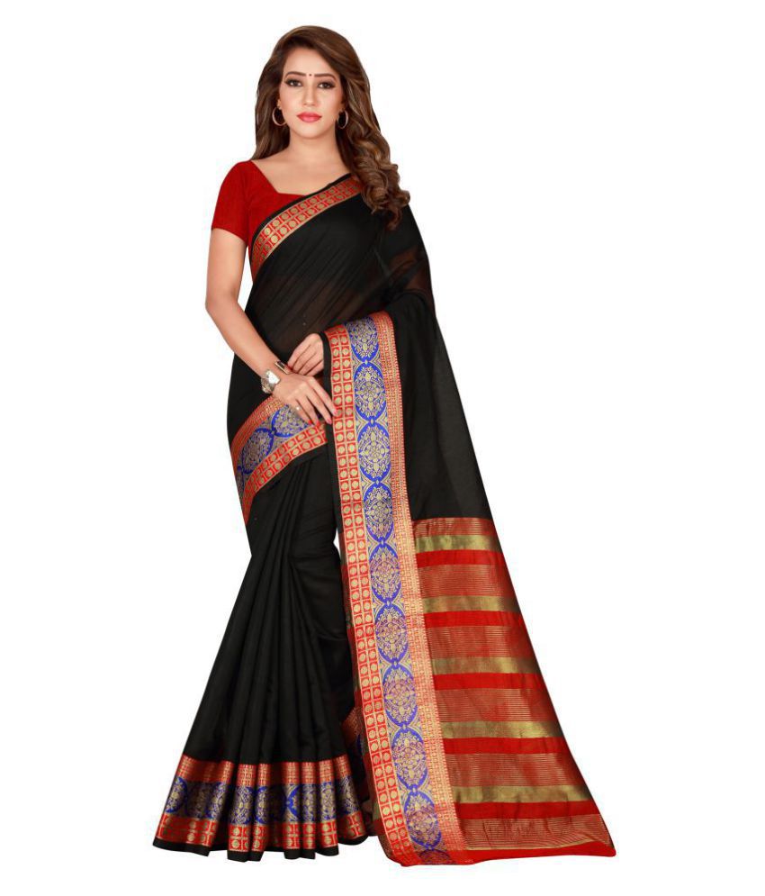 offline selection - Black Silk Blend Saree With Blouse Piece (Pack of 1)
