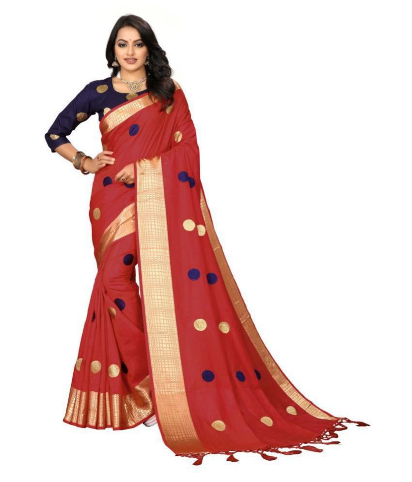 offline selection - Red Silk Blend Saree With Blouse Piece (Pack of 1)