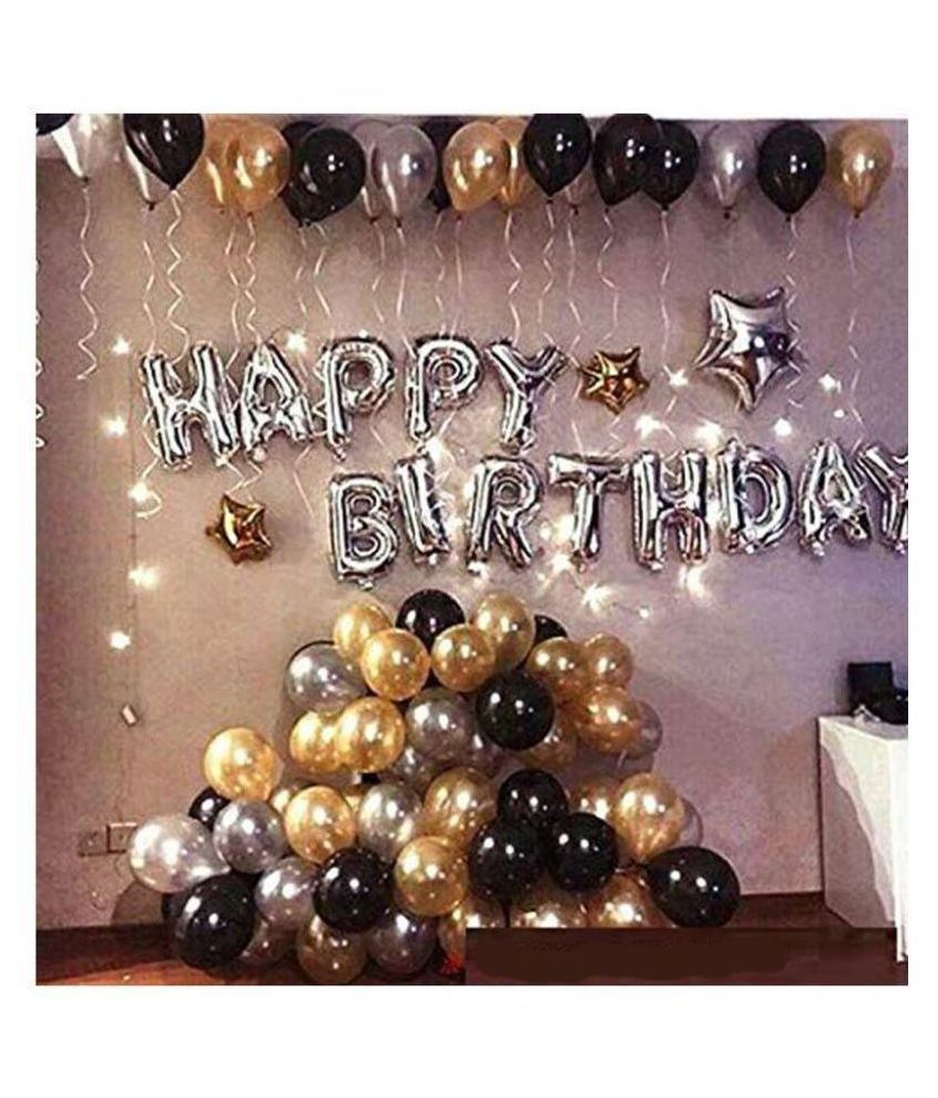 Happy Birthday Silver Foil Balloon+ 30 Metallic Balloons ...