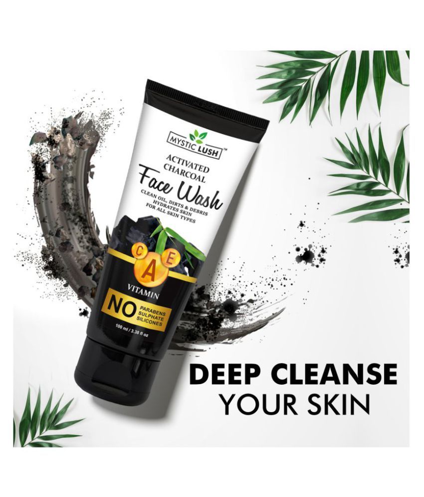 Mystic Lush Activated Charcoal Face Wash 100 ML, Sulfate, Silicon Free