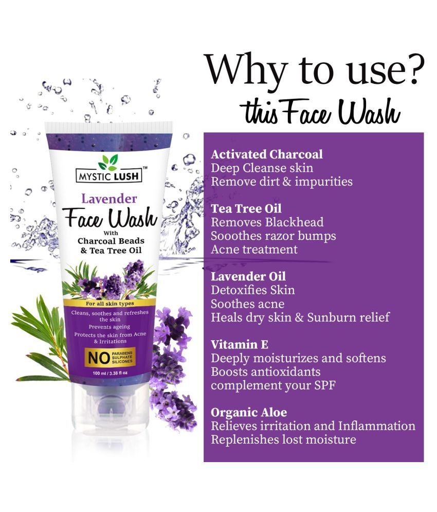 Mystic Lush Lavender Face Wash With Charcoal Beads & Tea Tree Oil 100