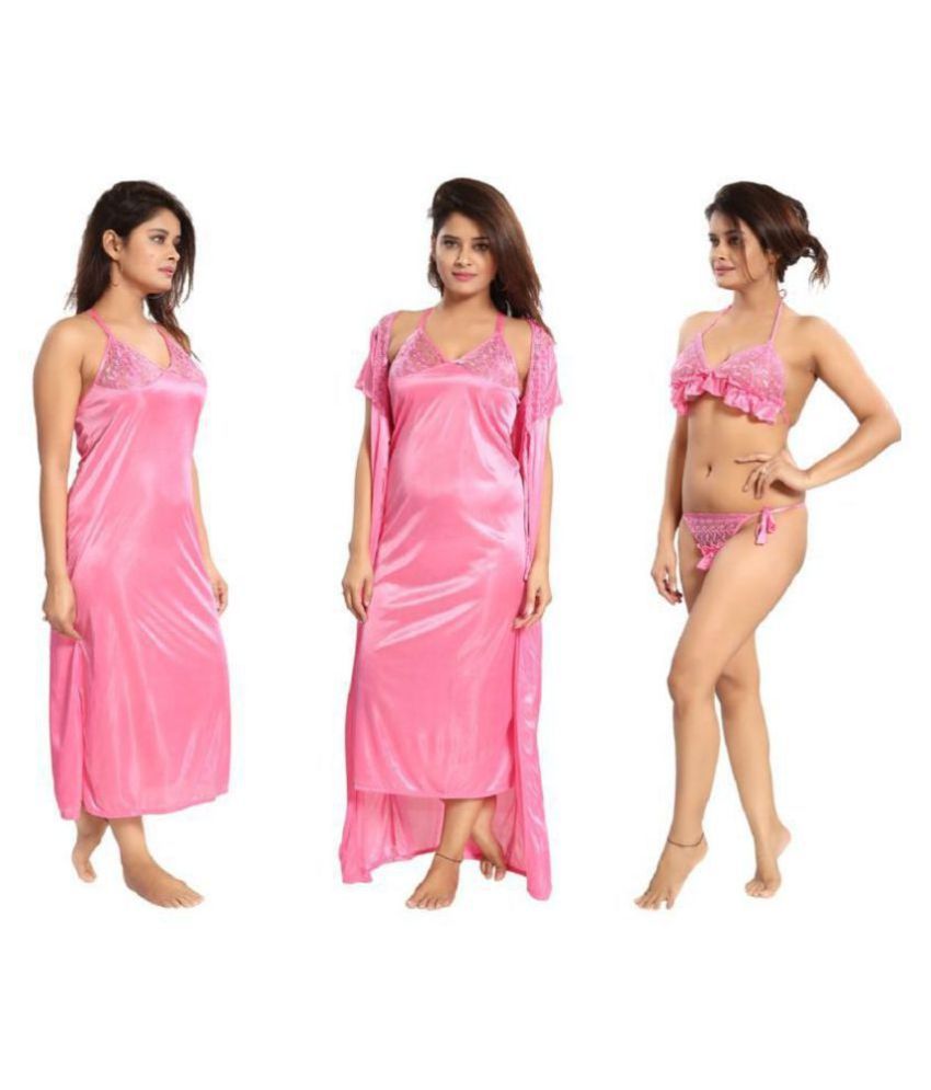     			Reposey Satin Night Dress - Pink