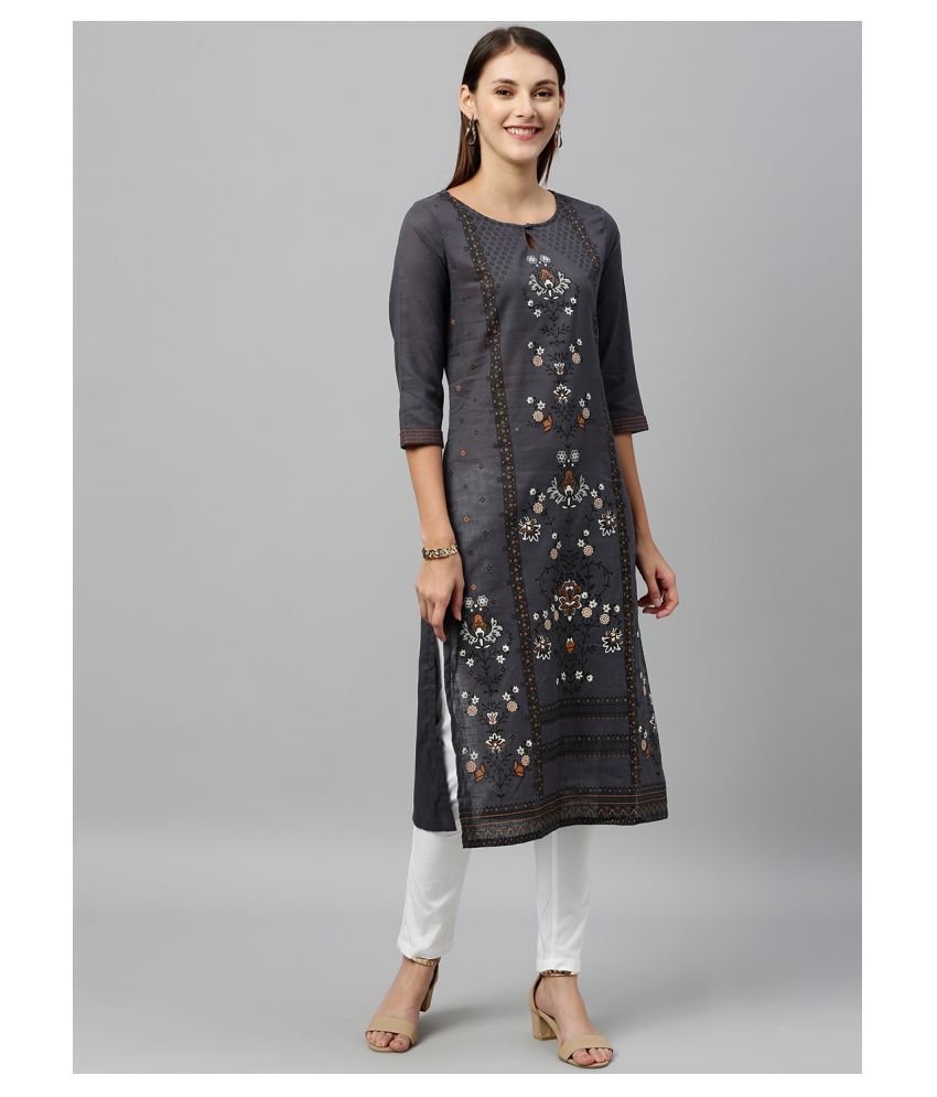     			Alena Grey Cotton Straight Kurti