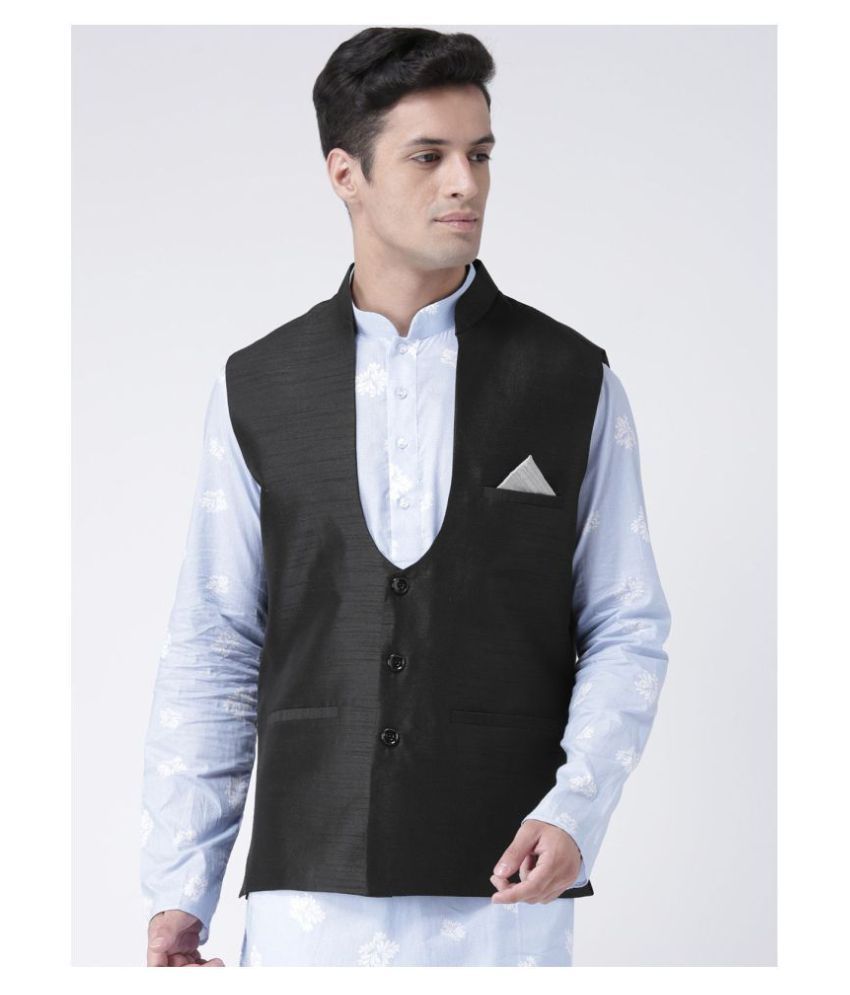     			Deyann Black Silk Blend Nehru Jacket