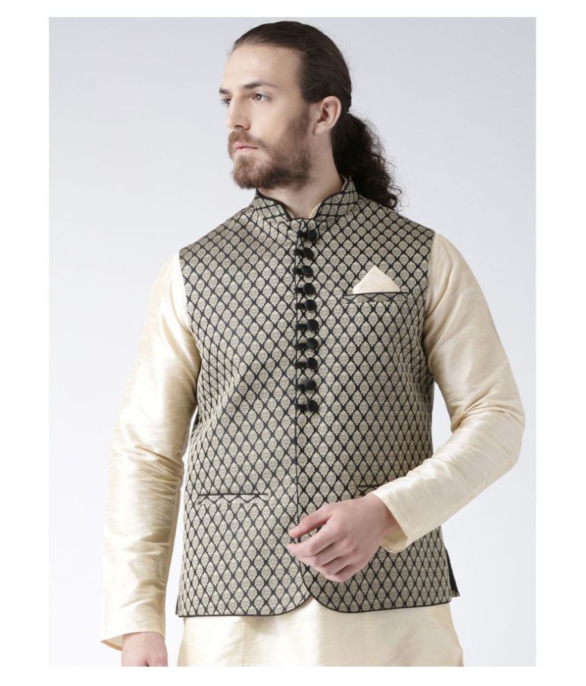     			Deyann Black Silk Blend Nehru Jacket