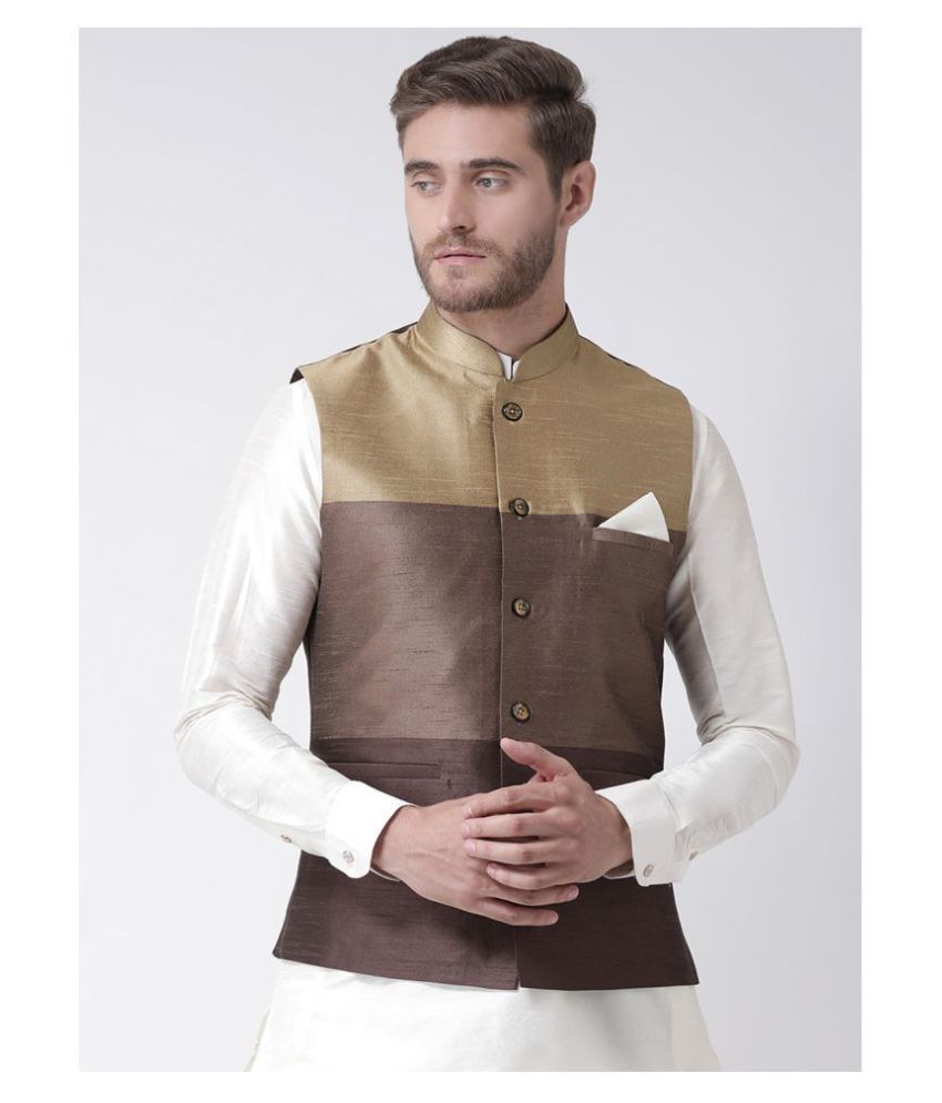     			Deyann Brown Cotton Blend Nehru Jacket