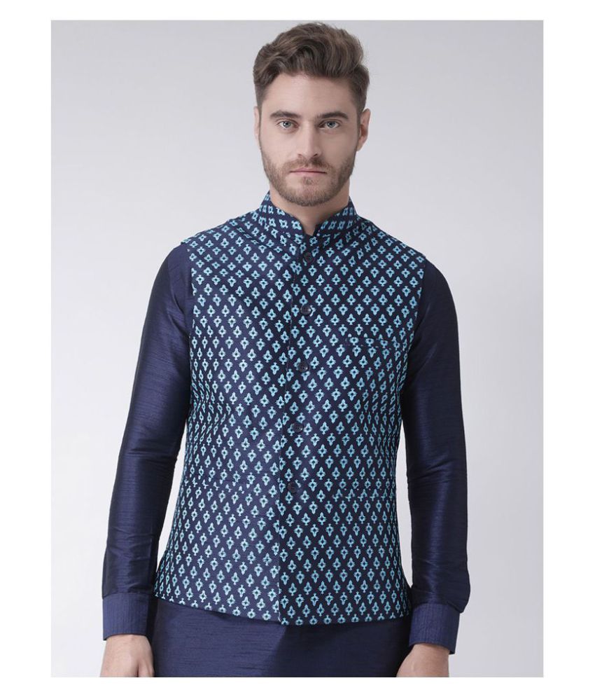     			Deyann Navy Silk Blend Nehru Jacket