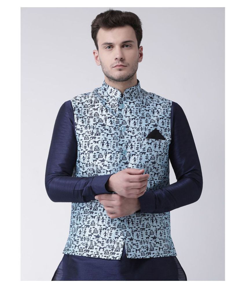     			Deyann Sky Blue Silk Blend Nehru Jacket