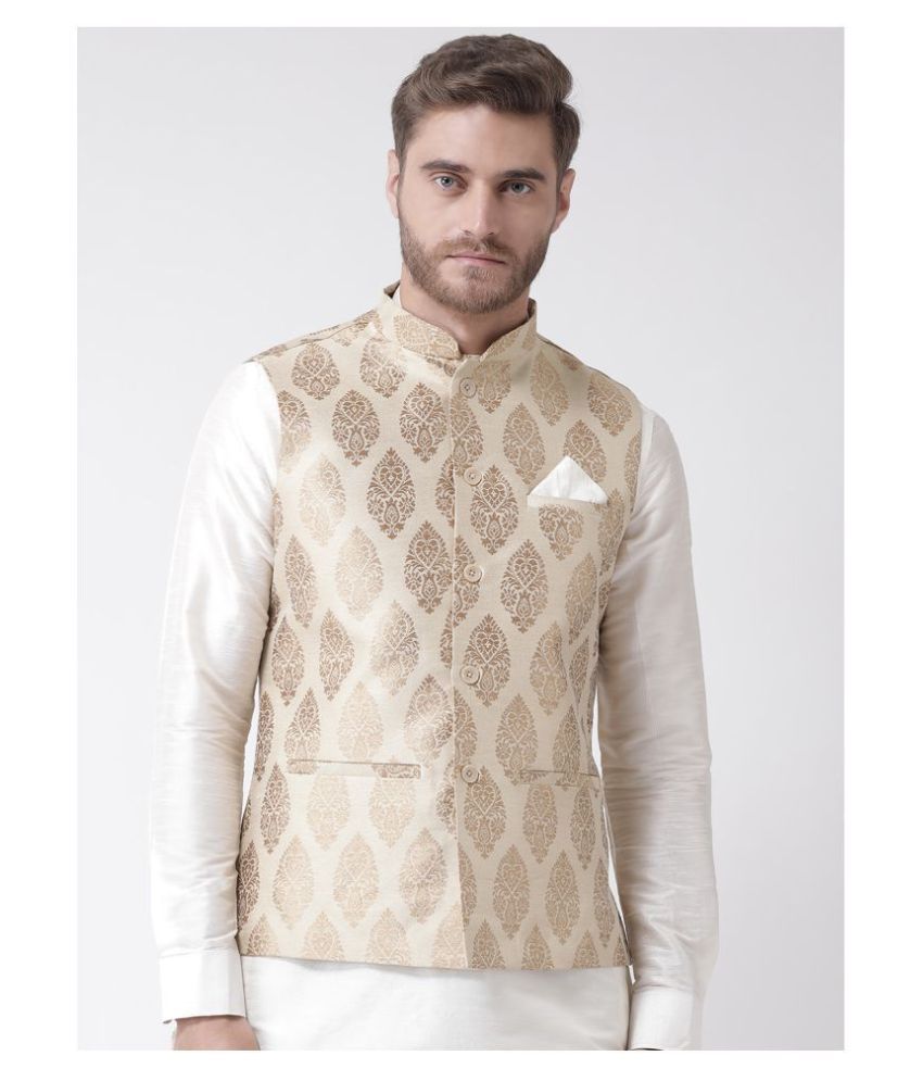     			Deyann White Cotton Blend Nehru Jacket