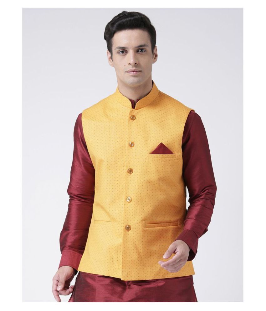     			Deyann Yellow Linen Nehru Jacket