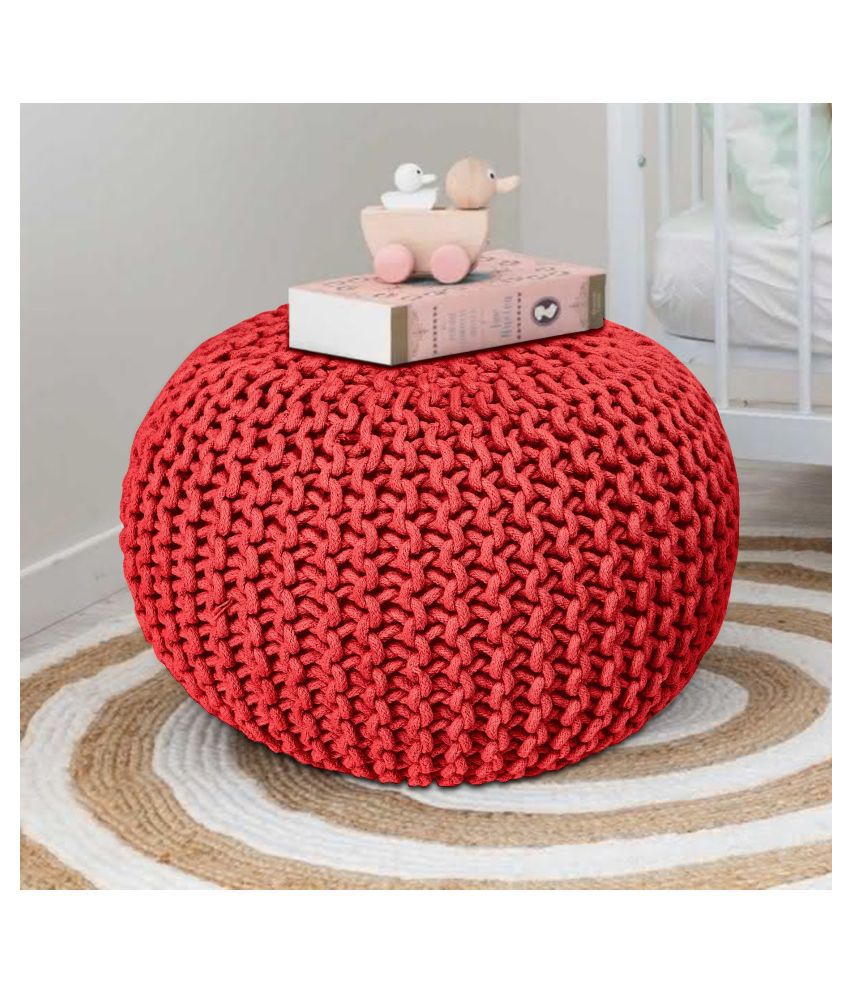 Sheen Decor Knitted Pouffe Red Color (Size 44 X 44 X 44 Cms.)