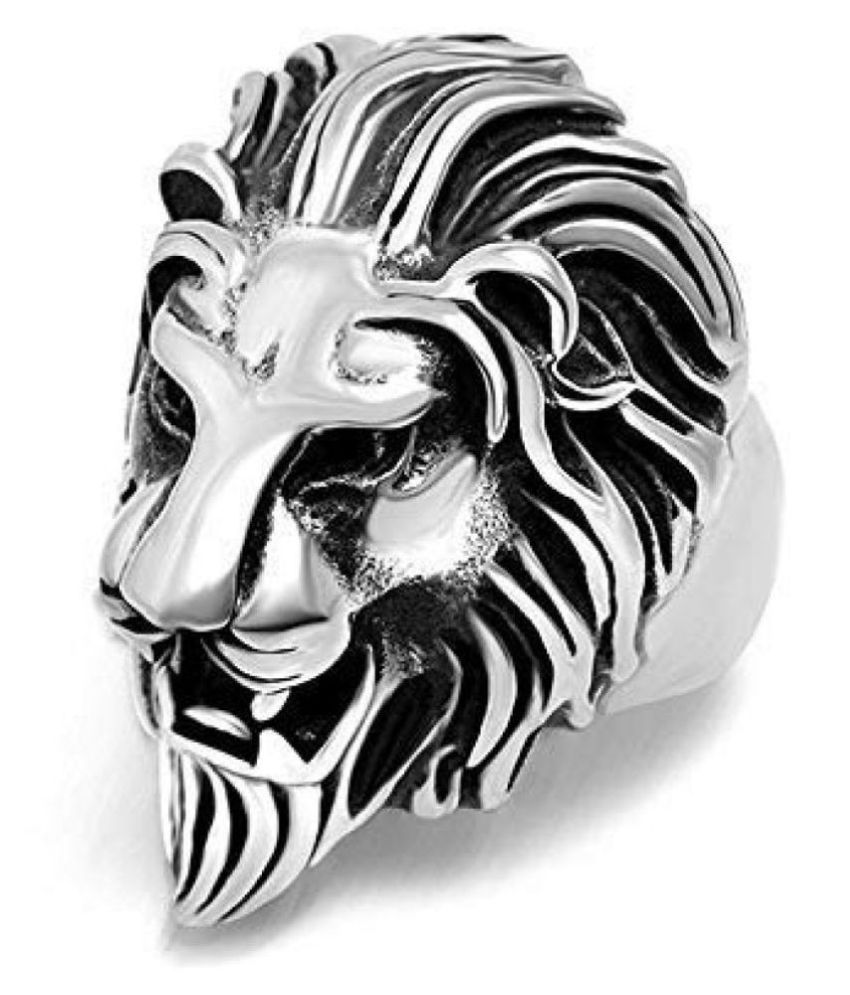     			King Lion Head Ring Silver Color Stainless Steel Roaring Lion Head Unique Design Ring for Men & Women