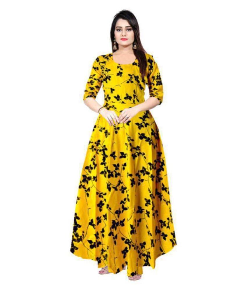 Frionkandy Rayon Yellow A- line Dress