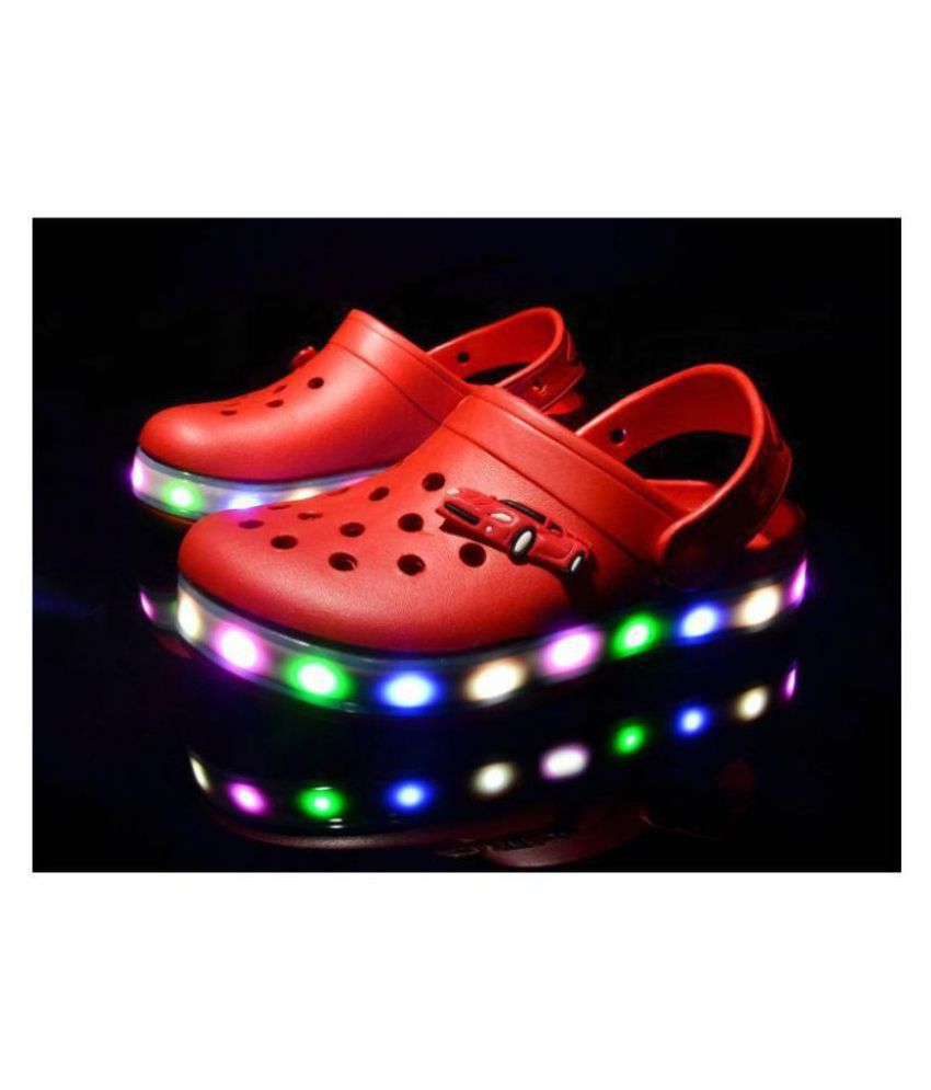 Passion Petals Red LEd Clogs For Girls 