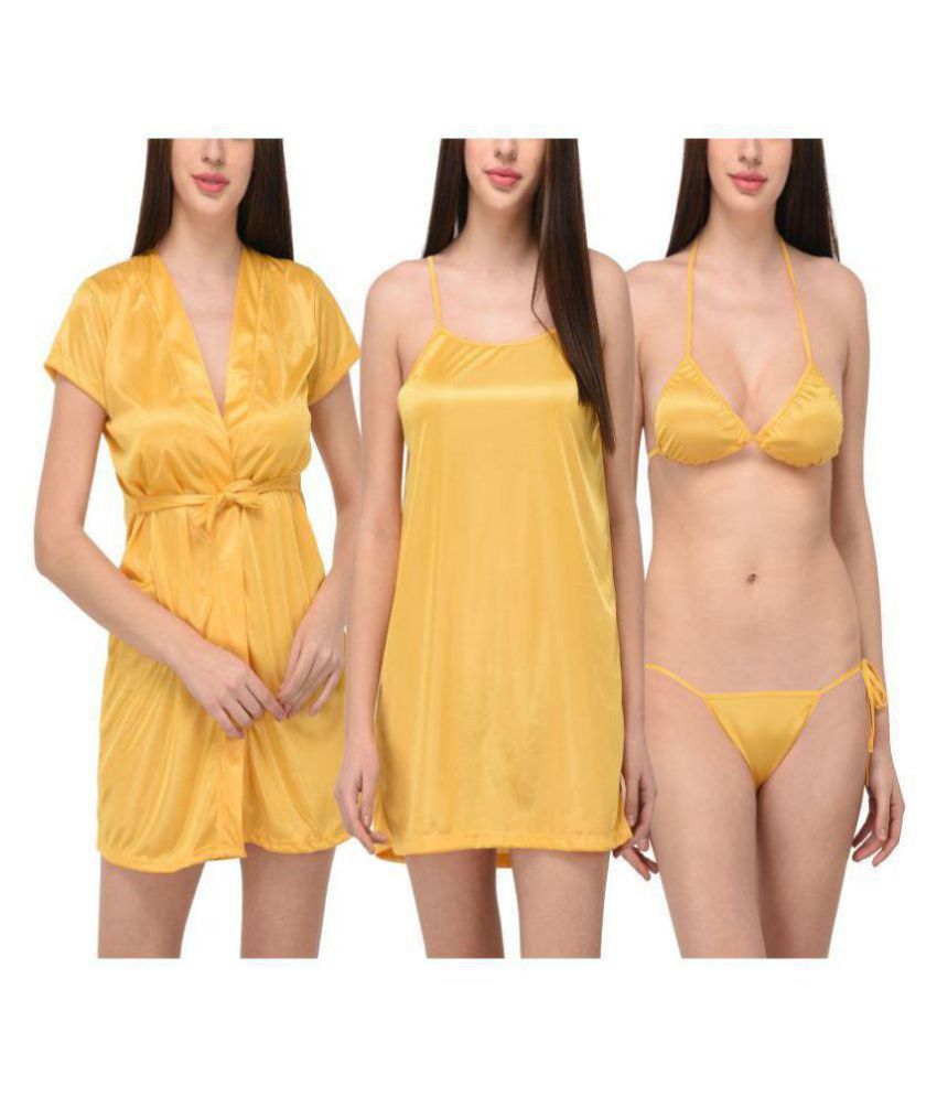 You Forever Satin Nighty & Night Gowns - Yellow