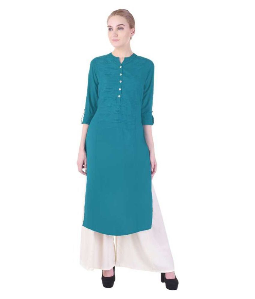     			SVARCHI - Turquoise Cotton Blend Women's Straight Kurti ( Pack of 1 )