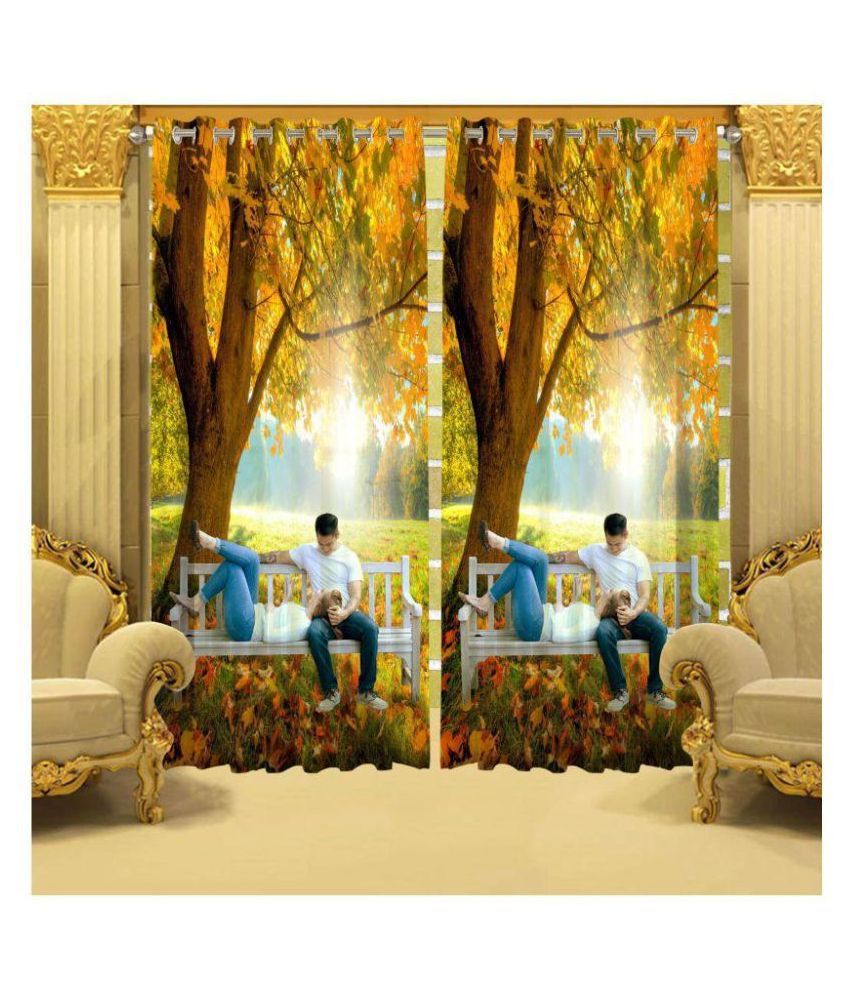     			indiancraft Single Window Semi-Transparent Eyelet Polyester Curtains Yellow