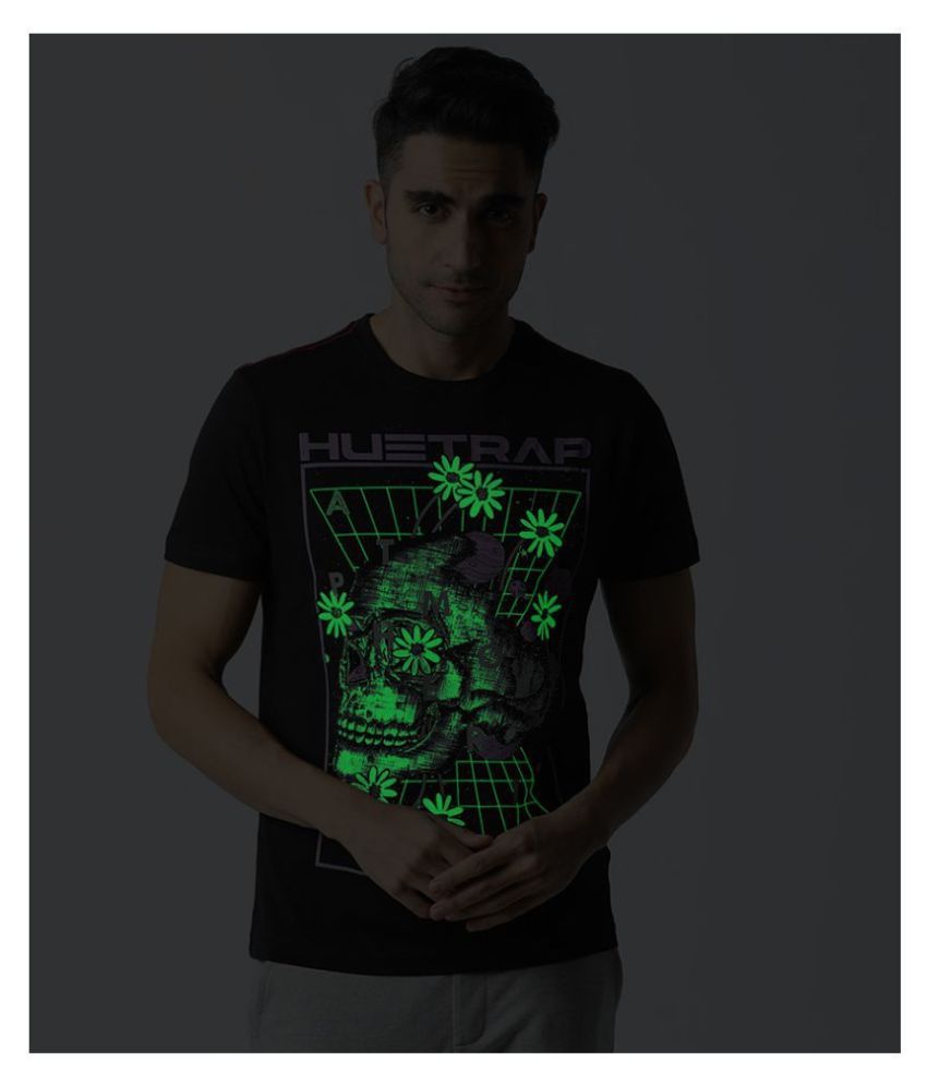     			Huetrap Cotton Black Printed T-Shirt