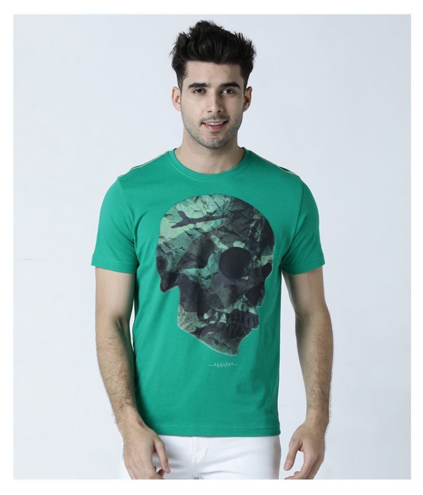     			Huetrap Cotton Green Printed T-Shirt