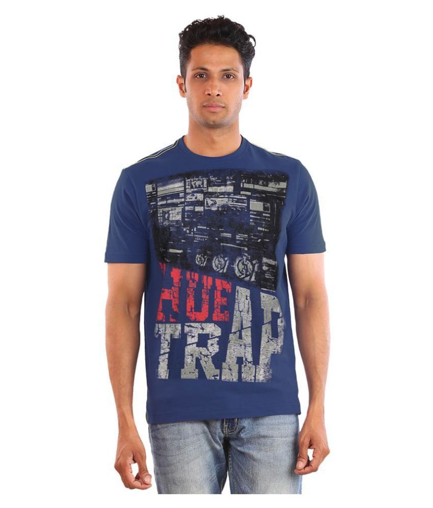     			Huetrap Cotton Navy Blue Printed T-Shirt