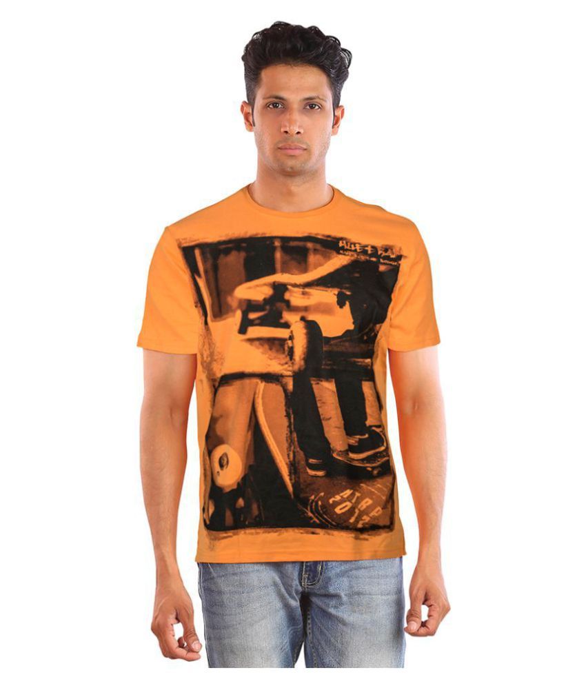     			Huetrap Cotton Orange Printed T-Shirt