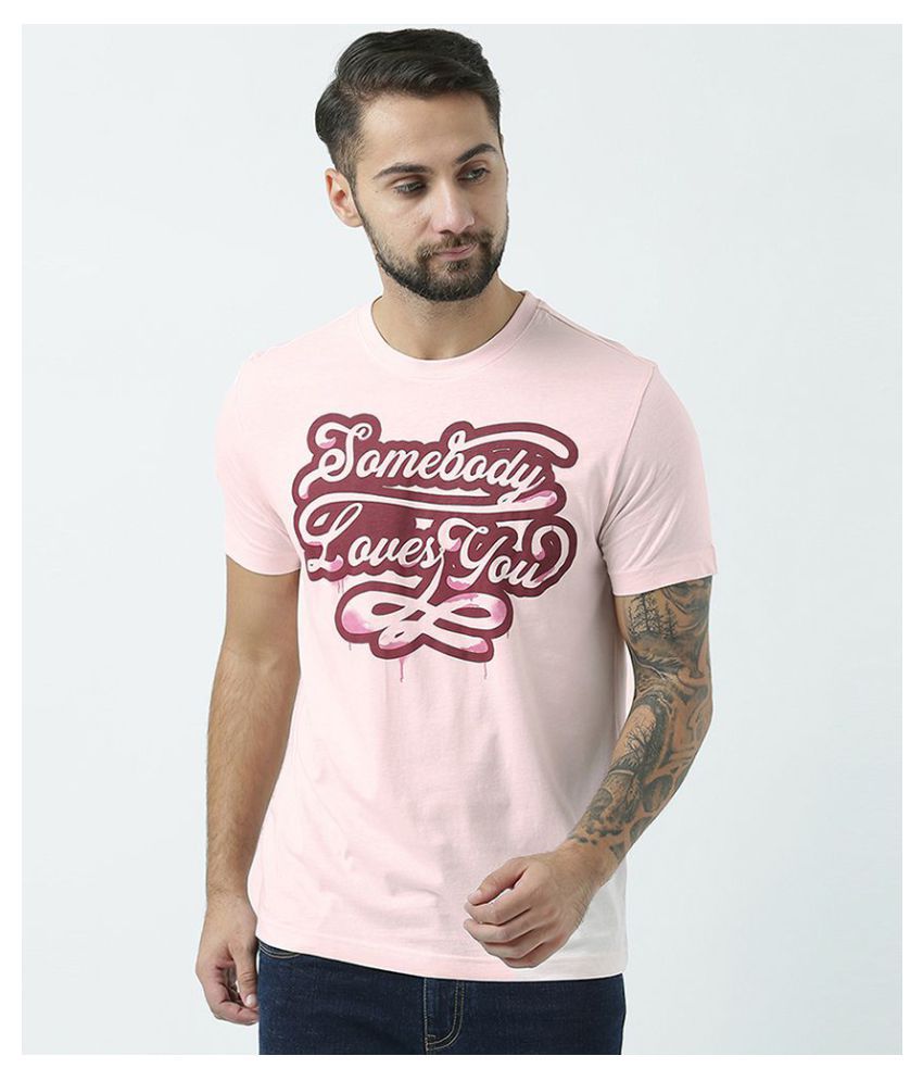     			Huetrap Cotton Pink Printed T-Shirt