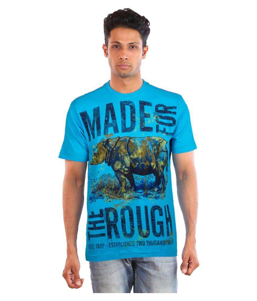     			Huetrap Cotton Turquoise Printed T-Shirt