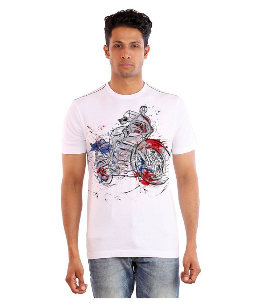     			Huetrap Cotton White Printed T-Shirt