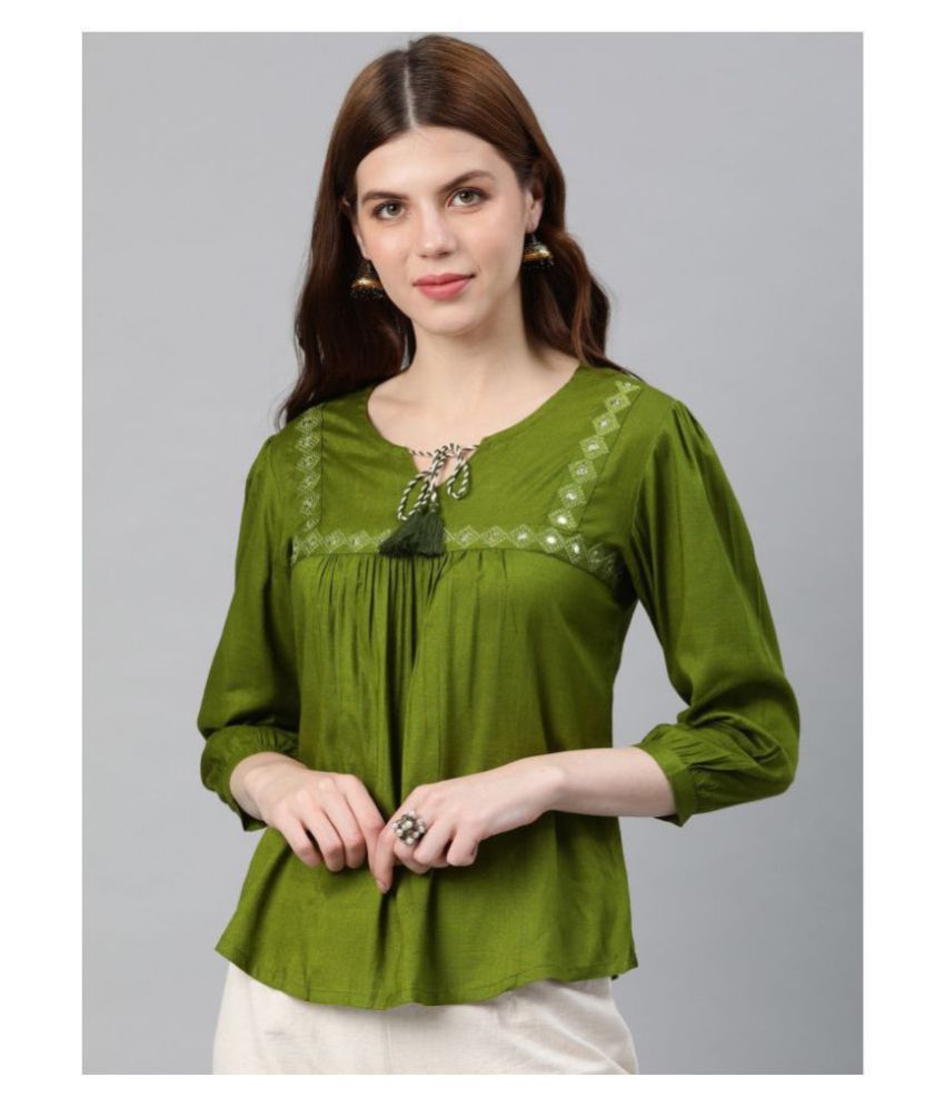     			Yash Gallery - Green Rayon Women's A-Line Top ( Pack of 1 )