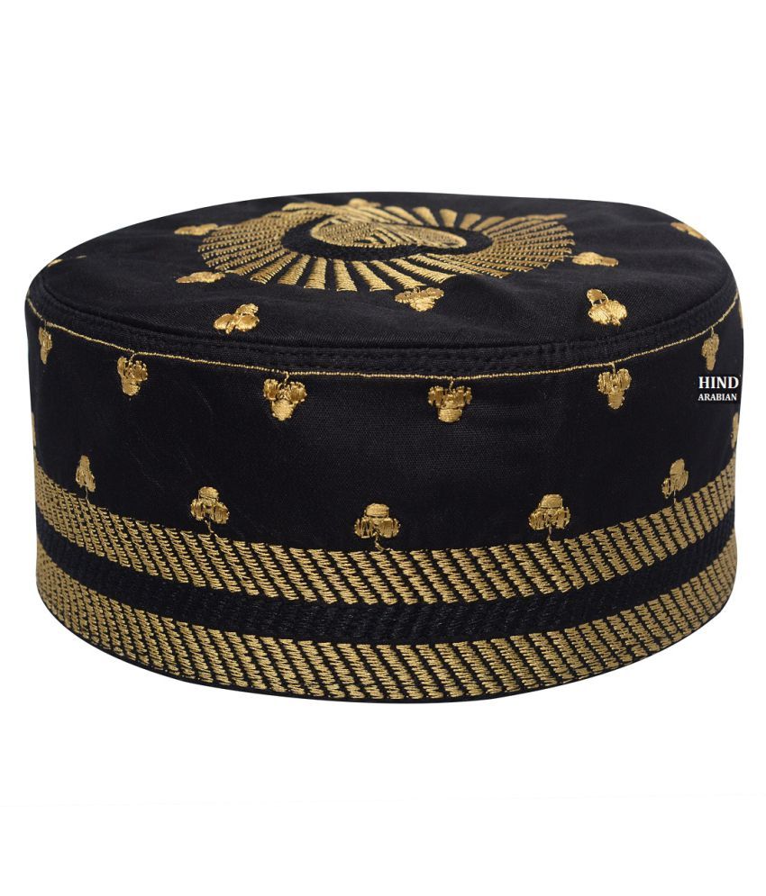 Hind Arabian 075 Islami Cap Topi 22 Inch Blach Black Embroidered Cotton Caps Buy Online Rs Snapdeal