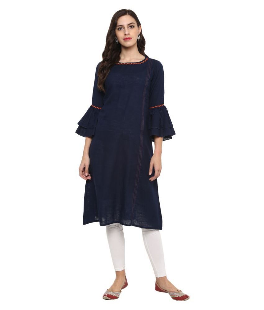     			Yash Gallery Pack of 1 Cotton Embellished A-line Women's Kurti - ( Navy )