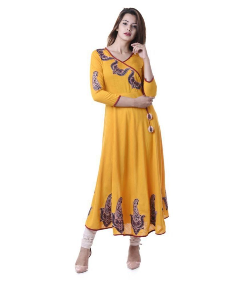     			Yash Gallery - Yellow Rayon Women's Angrakha Kurti