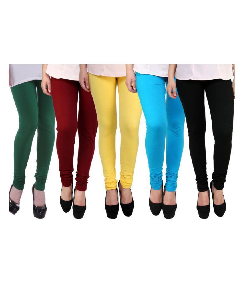     			Famaya - Multicolor Cotton Solid Girl's Leggings ( Pack of 5 )