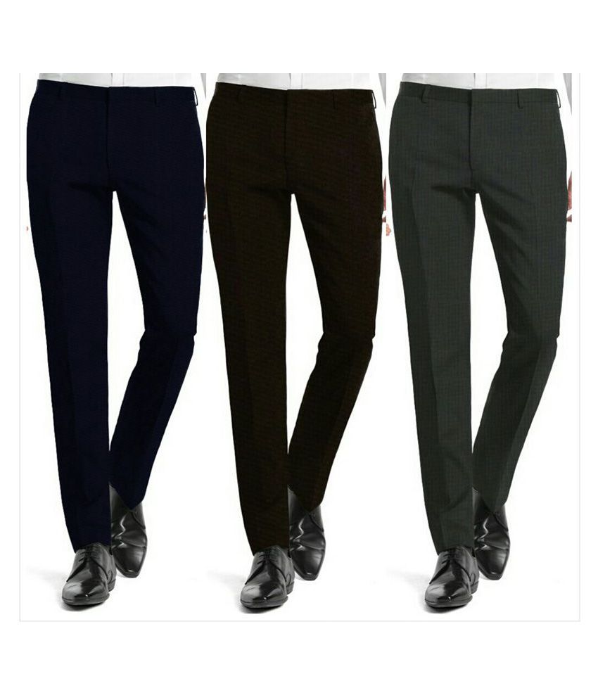     			Inspire Clothing Inspiration - Multicolor Polycotton Slim - Fit Men's Formal Pants ( Pack of 3 )
