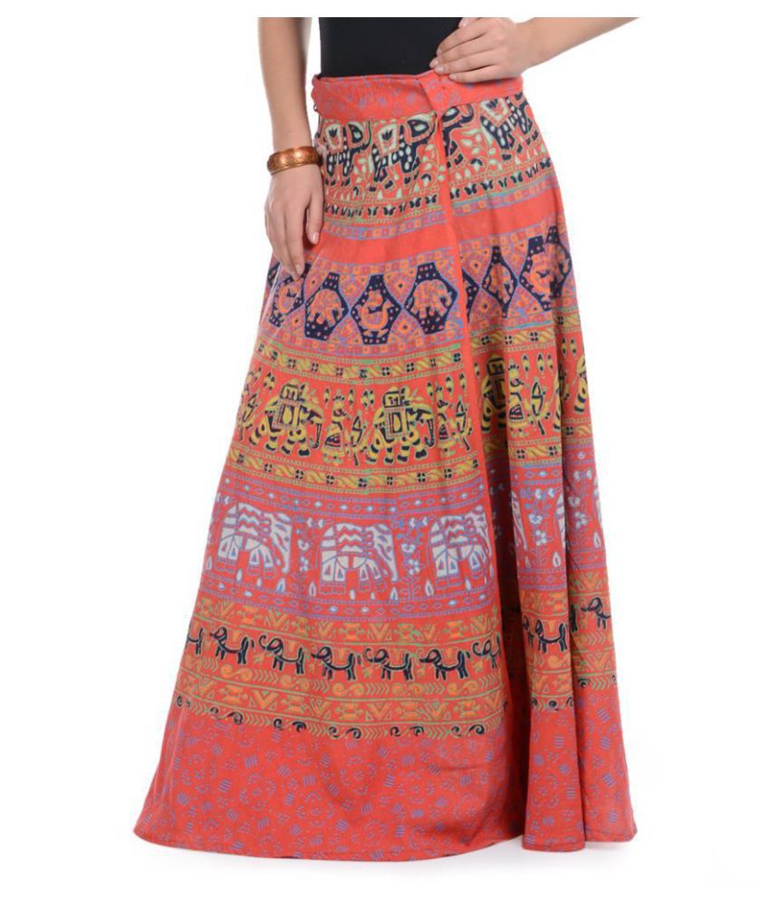 Buy Rajasthani Sarees Cotton Straight Skirt - Orange Online at Best ...