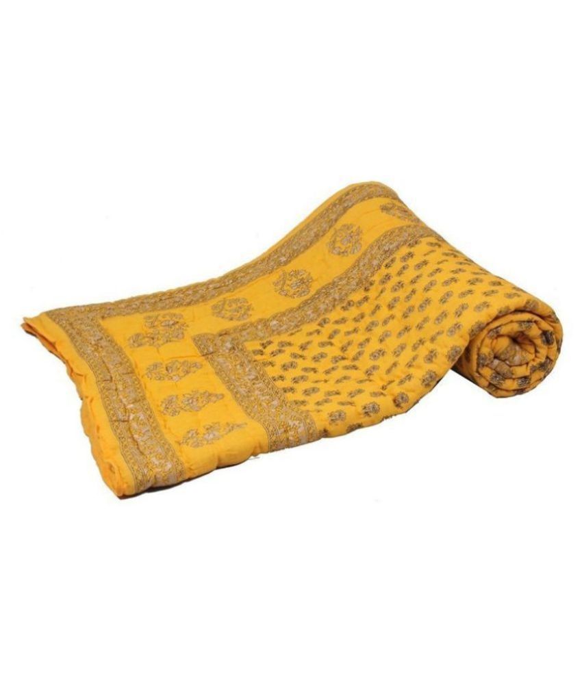 Jaipuri Razai Double Cotton Yellow Printed Quilt Coordinated Buy
