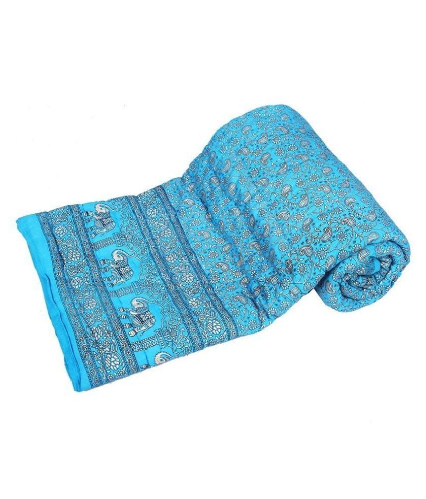 Jaipuri Razai Single Cotton Blue Floral Quilt Coordinated Buy Jaipuri