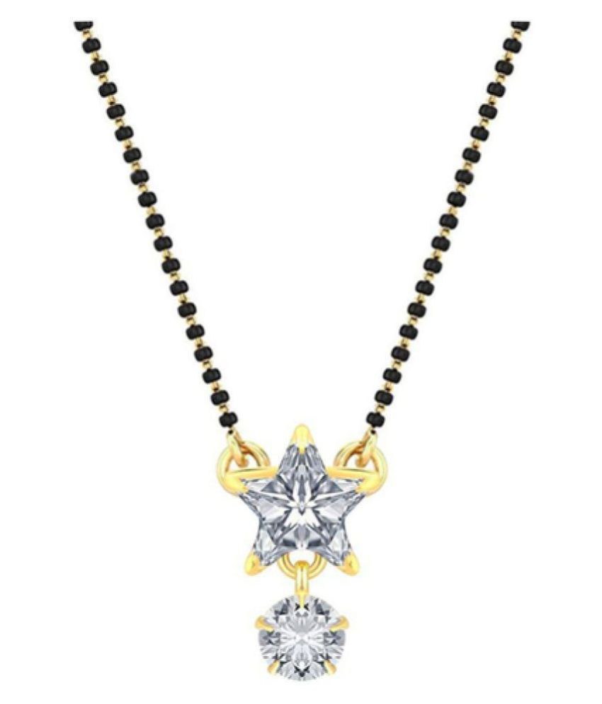     			Digital Dress Women's Jewellery Gold Plated Mangalsutra Necklace 18-inch Length Gold & Silver American Diamond Solitaire Star Pendant Traditional Black Beads Single Line Layer Short Mangalsutra