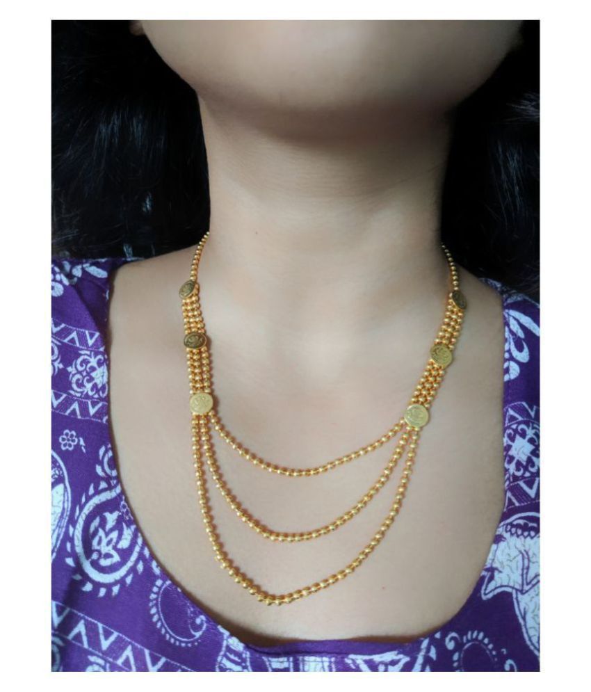     			Jewellery Women's Pride Gold Plated Necklace Mangalsutra 20-Inches Length Traditional Ethnic Latest Design Lakshmi Coin Golden Beads 3 Multi-Layered Line Chain for Girls