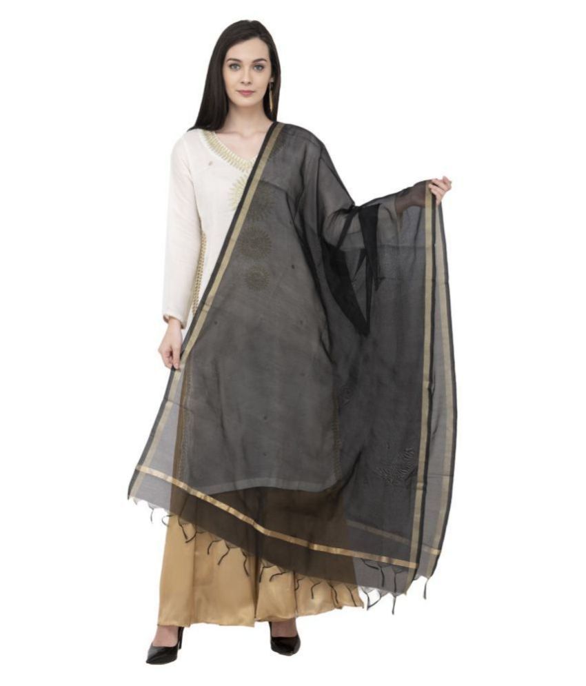     			A R Silk Black Chanderi Hand Embroidered Dupatta