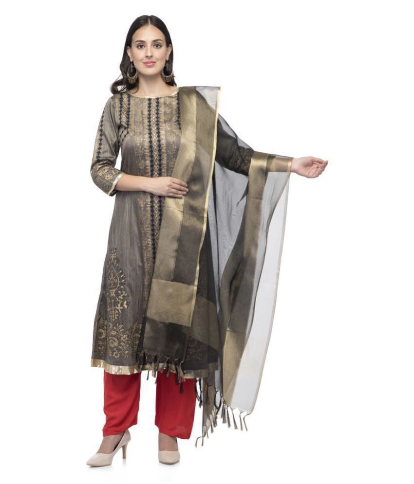     			A R Silk Black Tissue Zari Work Dupatta