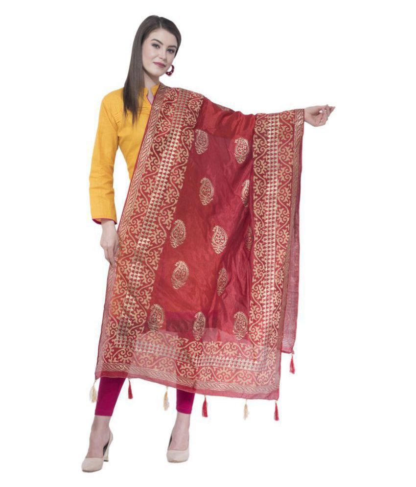     			A R Silk Maroon Silk Self Dupatta