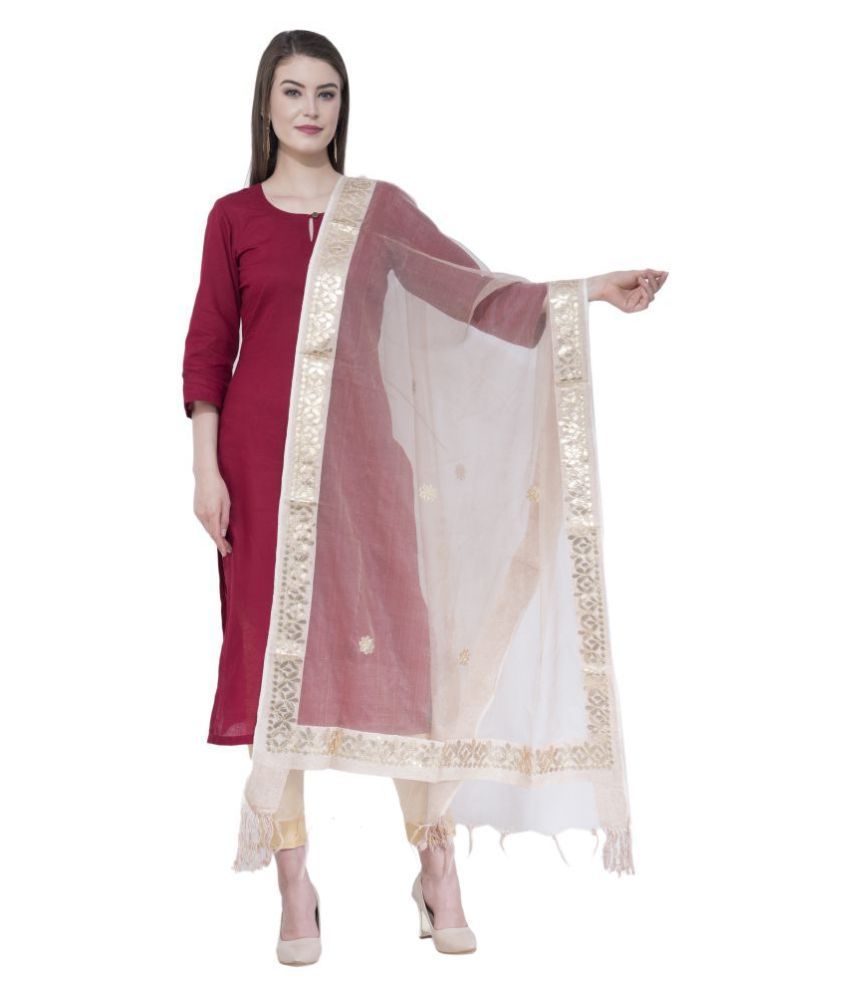     			A R Silk White Organza Gota Patti Dupatta